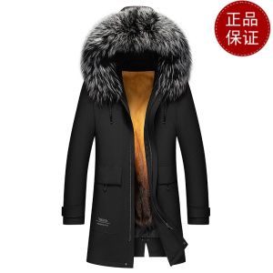 活里活面派克服男皮草狐狸毛领派克服男毛皮一体貂绒内胆中长款大衣皮草春秋装外套新款冬装新款皮草真皮大码外套男装