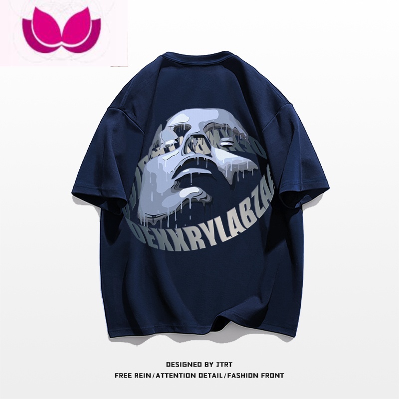 七斓高级感面具圆圈字母印花圆领T恤男cityboy国潮牌街头嘻哈上衣