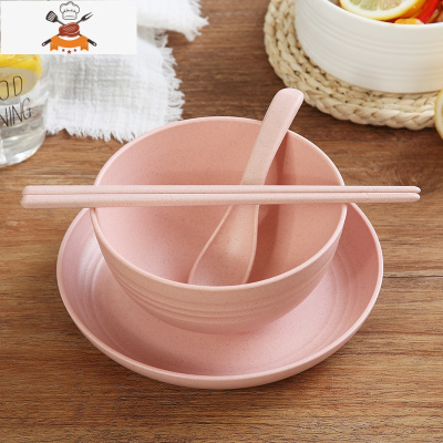 碗碟餐具碗盘家用宿舍用学生碗筷套装单人一套精致一人食吃饭碗个 敬平 大碗+大盘+勺+筷(粉色)