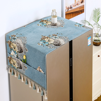 冰箱防尘罩阿斯卡利(ASCARI)网红冰箱盖布双开冰箱罩子盖巾单开欧式冰箱防尘布镜中古堡孔雀蓝绿单门150*55