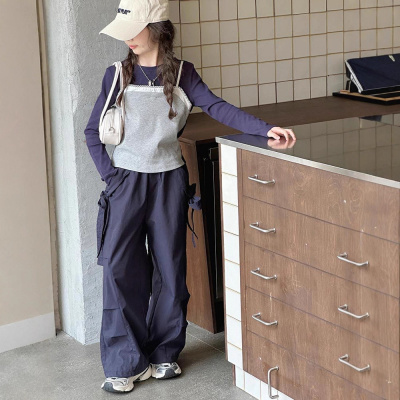 女童套装新款春秋儿童洋气时髦中大童韩版假俩件打底衫工装裤