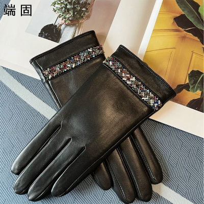 端固女士触屏加绒羊皮手套盒装D12T/副