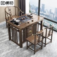 戴劲茶桌阳台小茶桌家用实木泡茶桌新中式茶桌茶台一体桌 1米茶桌+1围椅+2月牙