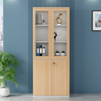 易企采 两门文件柜办公室柜子带锁储物柜玻璃门分层档案柜资料柜收纳柜