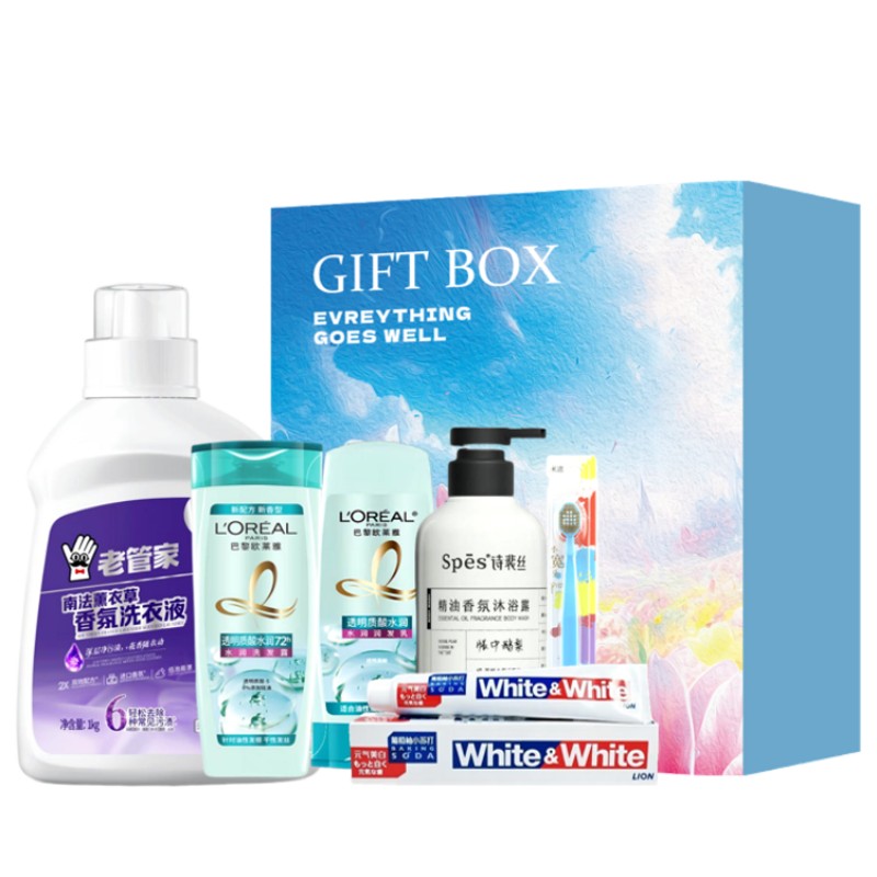 [美好时光]日化礼盒套餐 6件套 欧莱雅透明质酸洗发露 Spēs精油香氛沐浴露等