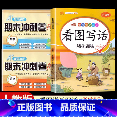 [3本]看图写话+期末试卷语文+数学 二年级下 [正版]看图写话一年级二年级上册下册人教版老师每日一练专项强化训练范文大