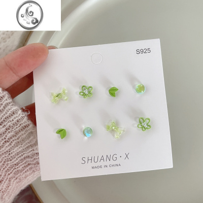 JiMi春夏清新绿耳钉女套装小众设计感甜美少女耳环2023年新款耳饰耳夹