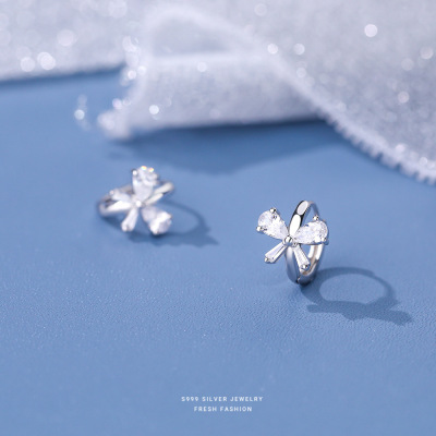 s999足银森系小花耳扣女简约百搭甜美小清新时尚高级感五瓣花耳饰送女朋友老婆情人节七夕生日礼物