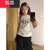 YIBUSHENG美式复古白色短袖正肩t恤女季2024新款修身小个子短款甜辣上衣
