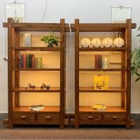 老榆木中式博古实木茶室茶叶置物隔断展示书架陈列柜复古货架定制
