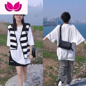 七斓23113极简净版宽松休闲百搭圆领短袖T恤简约白色肌理感上衣女体恤 白色 均码