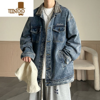 YANXU翻领牛仔外套男2023年美式复古潮牌港风痞帅宽松休闲情侣夹克