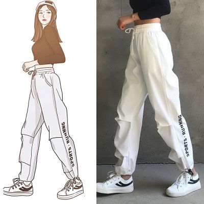 新款宽松收腿束脚运动裤女春夏季健身房长裤跑步瑜伽工装裤女