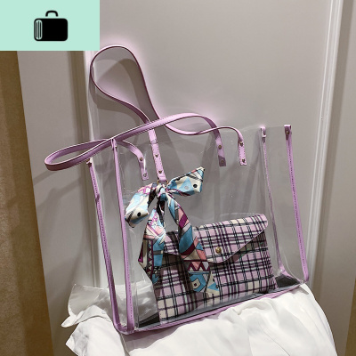 单肩大容量包包2020新款潮女韩版百搭透明果冻母包手提托特包NEW LAKE女士单肩包