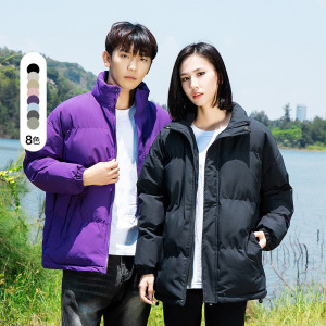 情侣外套棉衣男士秋冬季韩版潮流简约立领休闲加厚保暖面包服男装