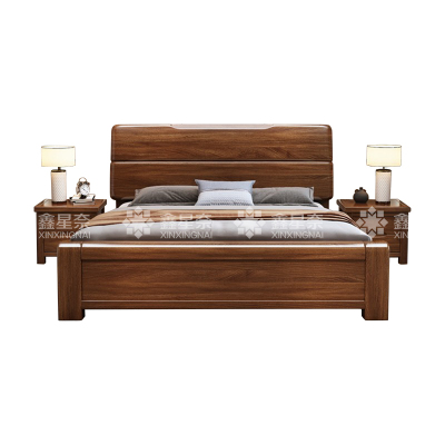 鑫星奈 实木床1.8米单人床胡桃木含两个床头柜