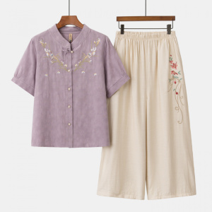 2026年女装大码休闲妈妈装套装40-60岁刺绣中老年女装宽松衣服夏