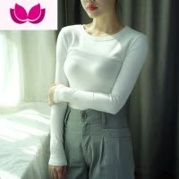 七斓打底衫t恤长袖女2023年冬圆领上衣内搭新款修身百搭洋气