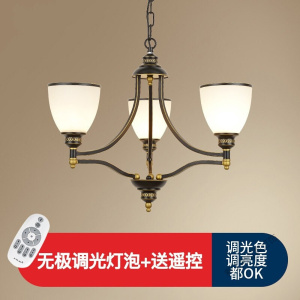 苏宁放心购 美式吊灯遥控变光LED客厅灯卧室餐厅灯北欧复古铁艺乡村欧式灯具