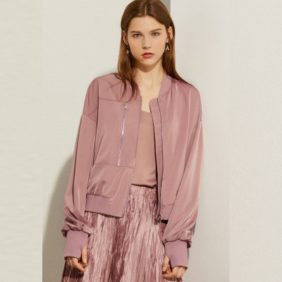 Amii极简洋气缎面短款棒球外套2020秋季新款薄款防晒上衣女潮ins