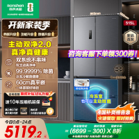 容声方糖515升主动净味双系统法式多门四开门超薄嵌入式电冰箱制冰一级能效灰色冰箱 BCD-515P60FZMAD