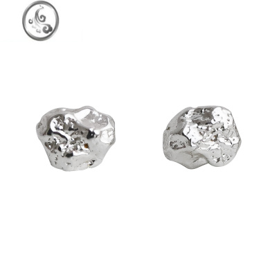 JiMi碎银子小耳钉小众独特不规则熔岩耳环极简ins风精致日常百搭耳饰