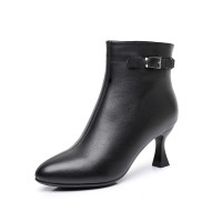 尖头细跟时装靴女25秋冬新款欧美中跟气质短靴踝靴31小码女式棉靴
