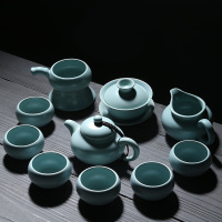 苏氏陶瓷汝窑茶具高品质美人茶壶加盖碗整套功夫茶具开片可养金线带礼盒装