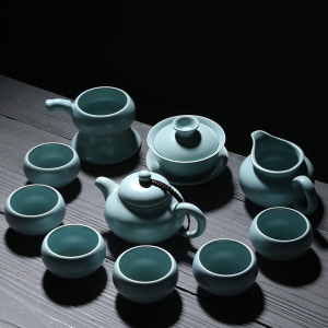 苏氏陶瓷汝窑茶具高品质美人茶壶加盖碗整套功夫茶具开片可养金线带礼盒装