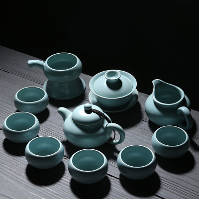 苏氏陶瓷汝窑茶具高品质美人茶壶加盖碗整套功夫茶具开片可养金线带礼盒装