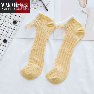 袜子女夏季薄款日系水晶袜玻璃丝短袜浅口船袜透明丝袜棉底女款潮SHANCHAO