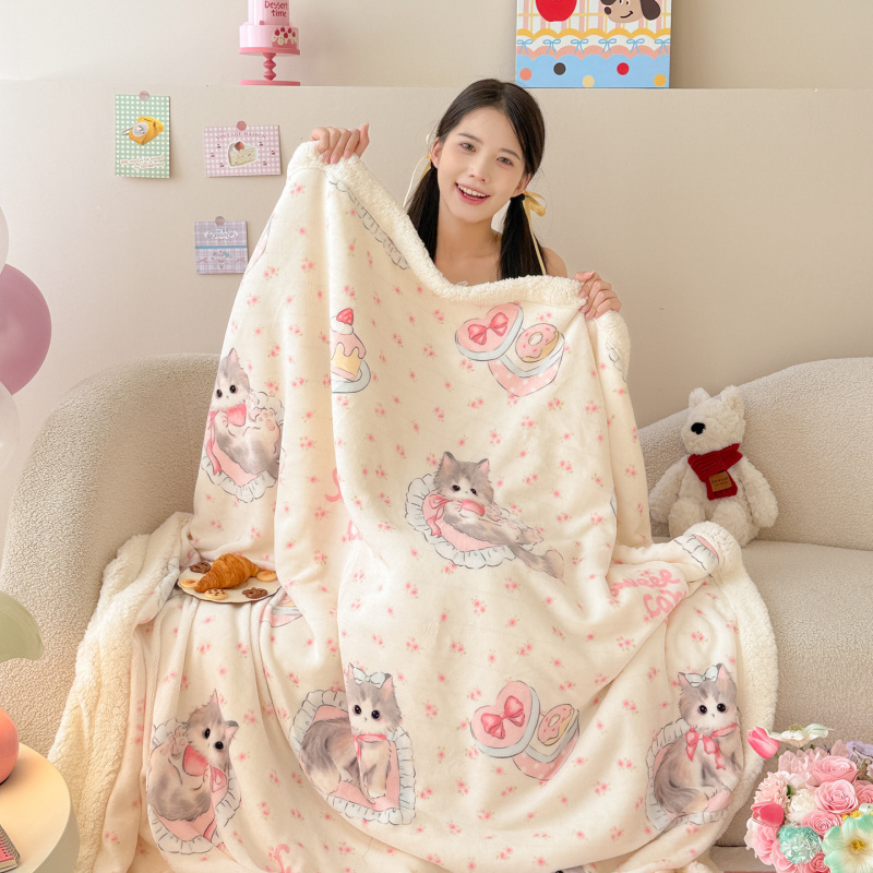 新款加厚牛奶绒毛毯卡通保暖卧室沙发盖毯午睡休闲羊羔绒毯子