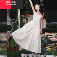 YIBUSHENG2024季新款法式V领白色吊带连衣裙女收腰设计感小众气质小裙子