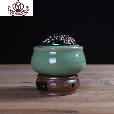 封后定时调温电子熏香炉陶瓷精油灯木屑粉盖室内家用沉香插电小檀香炉如意款哥窑梅子青香薰灯炉/器具