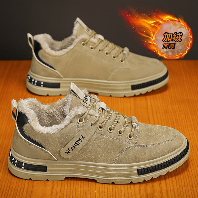 冬季加绒男鞋新款工装鞋子男士韩版百搭运动休闲板鞋劳保鞋男