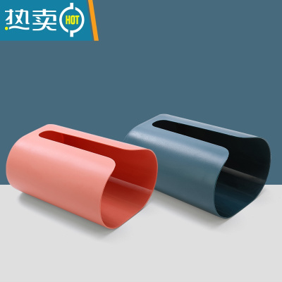 敬平纸巾盒厨房壁挂式创意抽纸盒家用客厅餐巾纸免打孔厕所卫生间收纳 北欧粉+深蓝