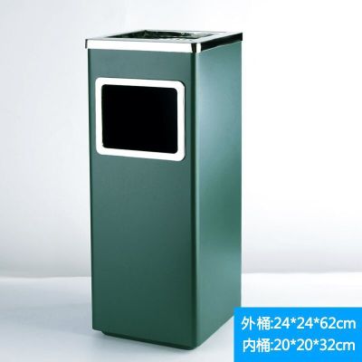 商用大号不锈钢分类垃圾桶带烟灰缸 丽格正方形绿色