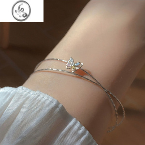 JiMi蝴蝶手镯可调节极细手链ins小众甜酷设计简约轻奢高级感双层手环 双层蝴蝶手镯