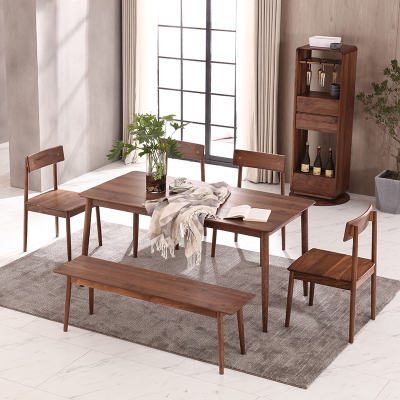 全简黑胡桃木餐桌椅实木餐桌组合4人新中式餐桌