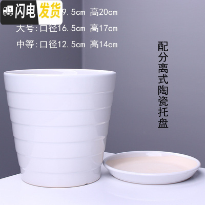 三维工匠陶瓷花盆带托盘批发特大号创意室内阳台多肉吊兰绿萝花盆 903-D8白色(配陶瓷托盘) 特大花盆容器