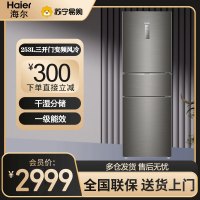 海尔(Haier)三门冰箱253升容量变频无霜 一级能效 干湿分储 节能低音 小冰箱租房 BCD-253WDPDU1