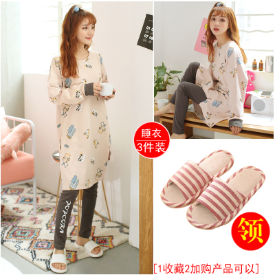 可莉允长袖睡衣女秋冬网红款可爱棉可外穿中长款春秋季棉家居服套装睡衣