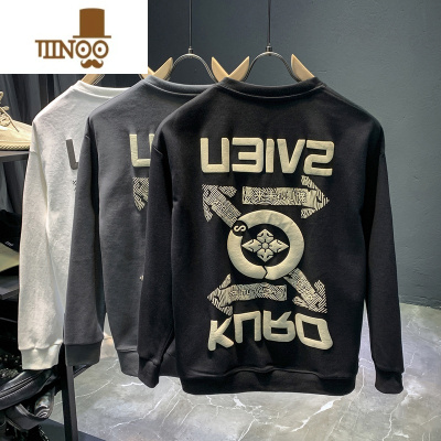 YANXU美式高端百搭卫衣男士2023新款潮流圆领字母印花潮牌长袖