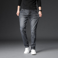 高端竹节牛仔裤男弹力中高腰灰色长裤水洗棉小青年四季款
