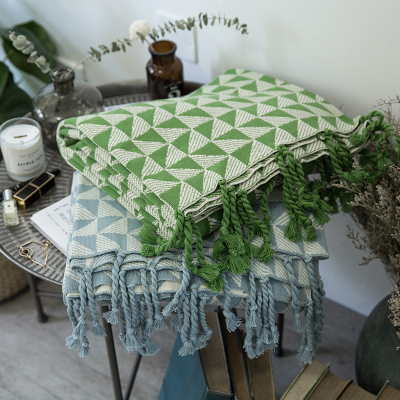 北欧ins简约流苏针织毯纯棉盖毯全棉空调毯床尾装饰毯休闲午睡毯