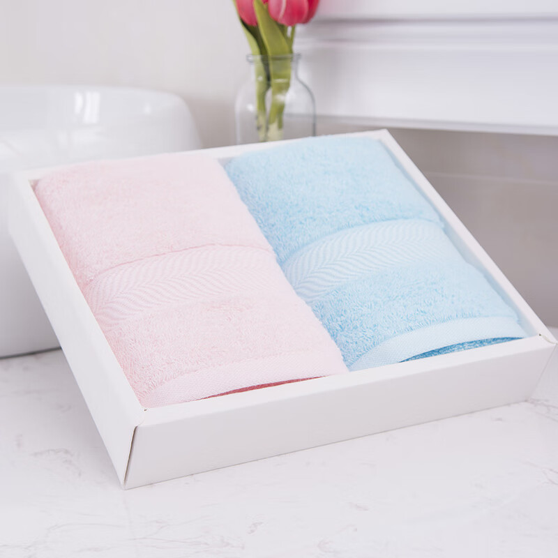 洁丽雅 6732抗菌毛巾2条礼盒装 纯棉毛圈成人加大毛巾柔软吸水 76*35cm 110g.