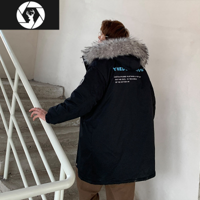 HongZun中长款棉衣男韩版潮流宽松加厚冬季情侣工装棉服休闲连帽大码外套棉衣