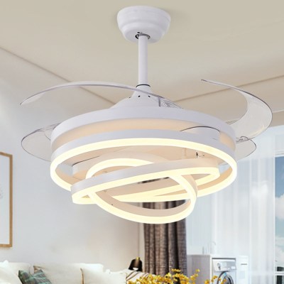 吊扇灯隐形风扇灯餐厅带灯电风扇家用客厅卧室黑白色简约现代灯扇一体