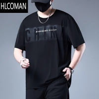 HLCOMAN冰丝速干男短袖t恤加肥加大夏季胖子大码男装宽松运动男士套装潮