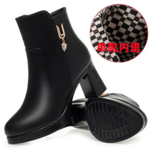 冬季新款高跟短靴妈妈棉鞋粗跟厚底防水台加绒防滑女士单靴子
